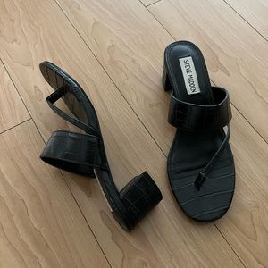 Black faux croc heels